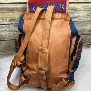 Multicolor Tapestry Embroidered Fabric Tan Leather Trim Drawstring Backpack unbranded | Bags | Multicolor Tapestry Embroidered Fabric  main image 2